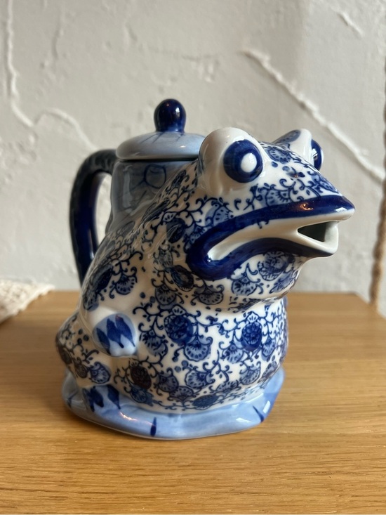 Vintage Other - Vintage Frog Teapot Ceramic Pitcher Chinoiserie Delft Style Cottagecore Decor